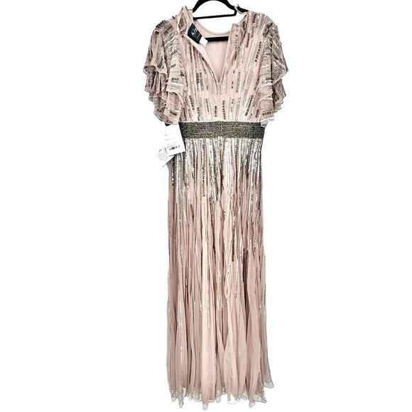 Mac Duggal Embellished Full Length Layered Sleeve Gown Dress Rose Pink SZ 8 NWT - Picture 7 of 13